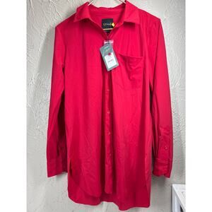 Lysse Schiffer Button Down Shirt Rich Currant Red Stretch‎ Tunic Top Size Small